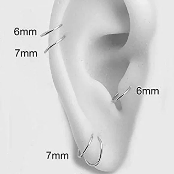 Sterling Silver Multi Size Open Piercing Hoops Cartilage Helix Tragus Handmade - Picture 6 of 8